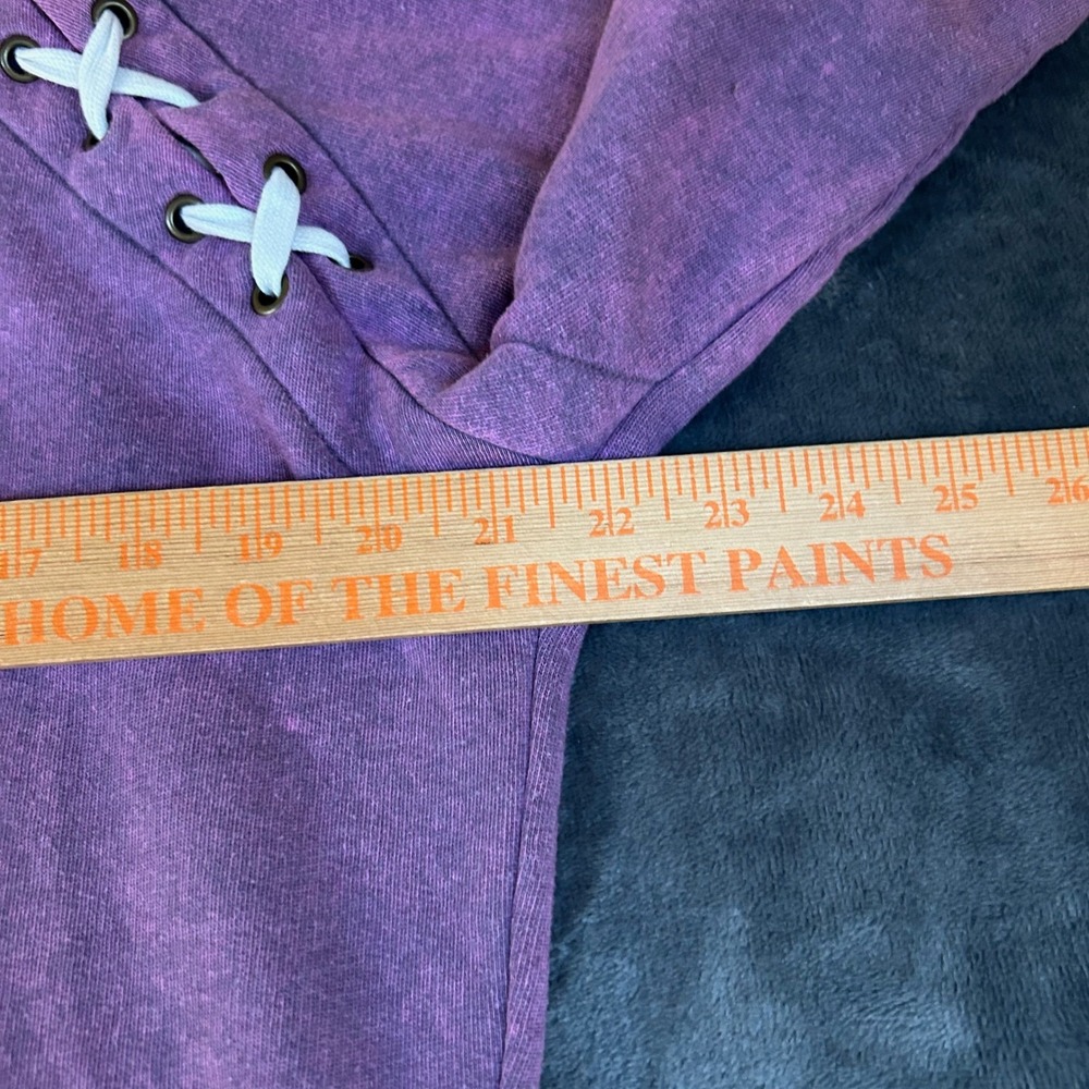 Victoria Secret PINK Lace Up Hoodie Womens Small Purple Cropped Acid Wash - Picture 5 of 8